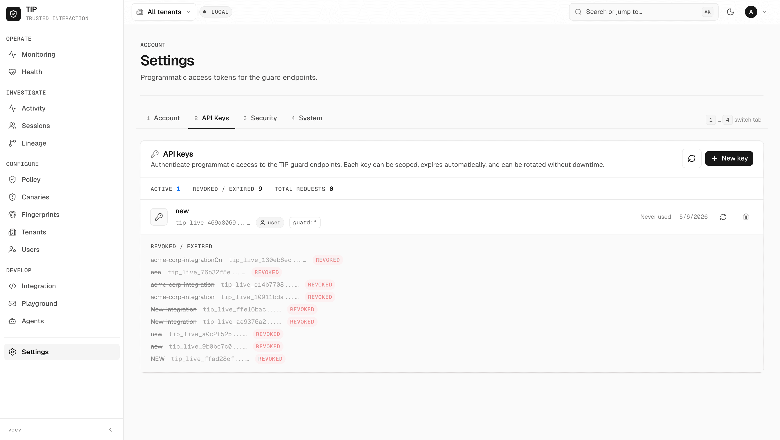 Seenyx scoped API key management