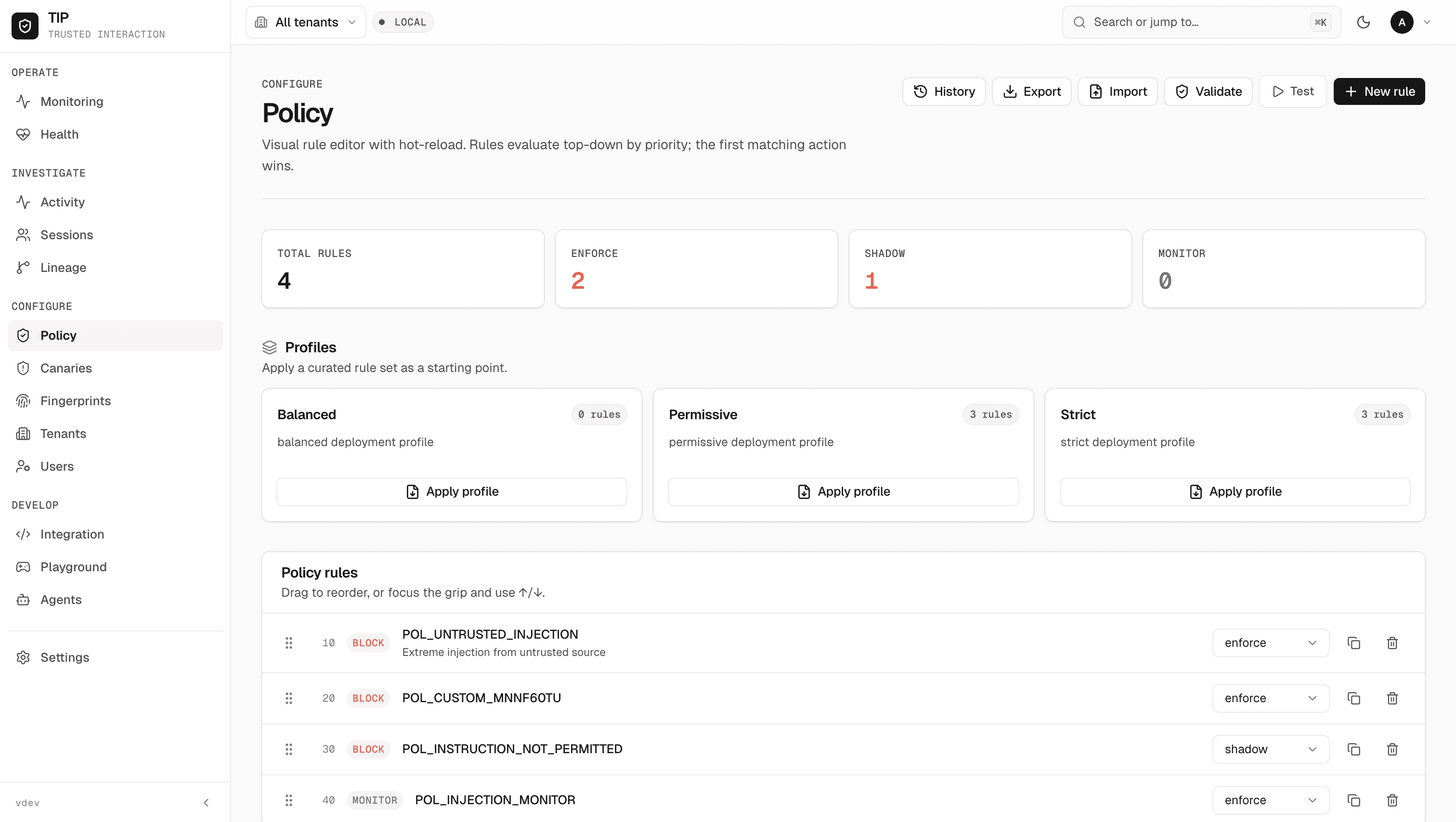 Seenyx policy editor with rules and validation